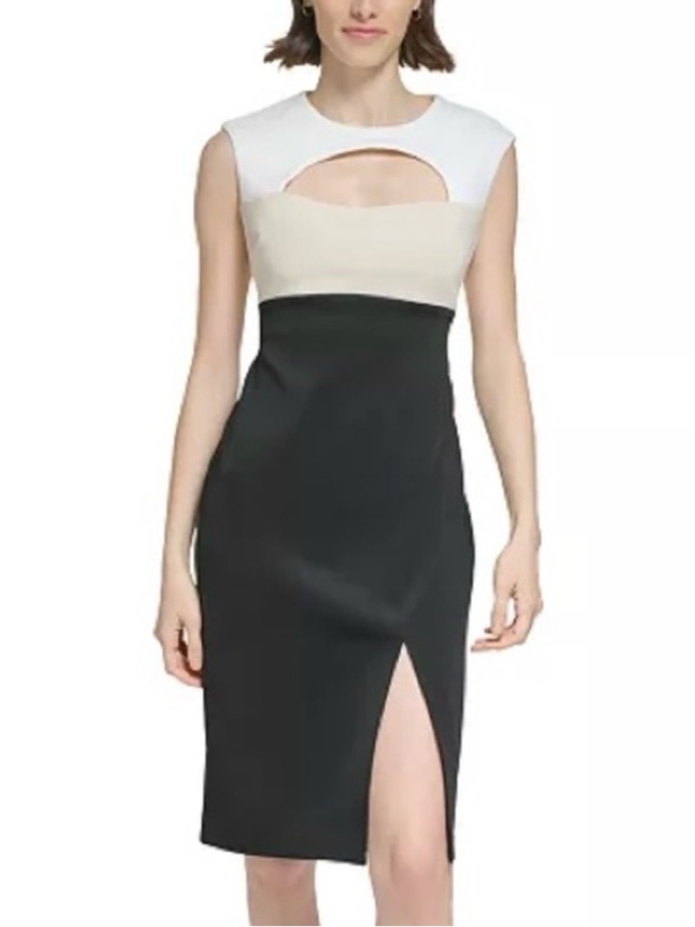 CALVIN KLEIN 🖤🤍COLOR-BLOCK🤍🖤 CUTOUT SHEATH DRESS SIZE 10 🌟NWT🌟